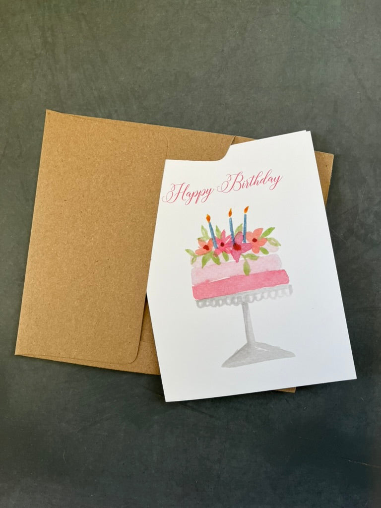 Happy Birthday Cake with Florals Card