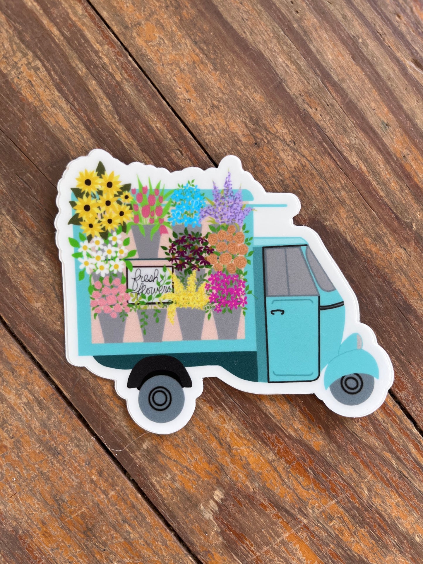 Flower Truck Sticker, 3 x 3 in