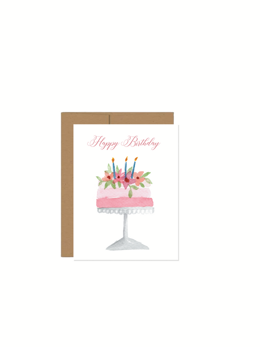 Happy Birthday Cake with Florals Card