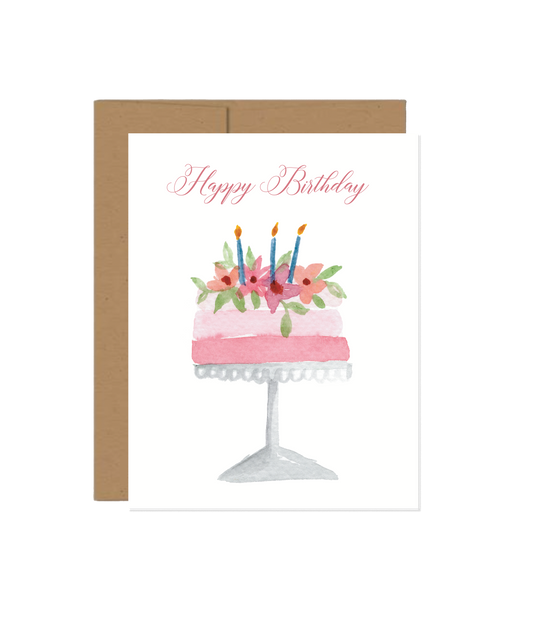 Happy Birthday Cake with Florals Card