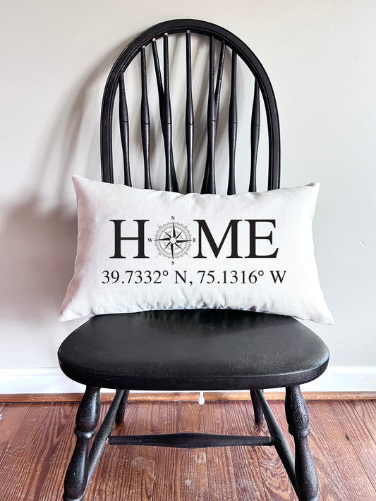 Personalized Name and Coordinates HOME Pillow