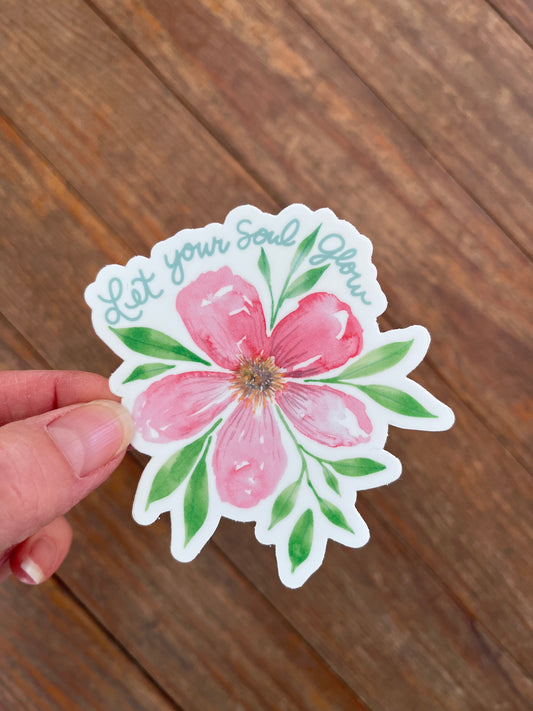 Let Your Soul Glow Pink Flower Sticker, 3 x 3 in.